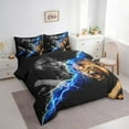 thumbnail image 3 of Manfei Safari Lions 7pcs Bedding Comforter Set,Abstract Lightning Queen Bedding Sets Super Cozy,Woodland Animal Queen Sheet Sets,Luxury Boys Bedroom Decor,Reversible, 3 of 8
