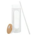 thumbnail image 2 of Masteelf White Glass Mug with Lid and Straw for Cold Drinks Iced Tea Cup Bamboo Sleeve, 2 of 10