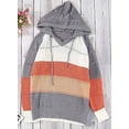 thumbnail image 5 of Womens Striped Color Block Hoodies Fashion V Neck Knit Sweater Pullovers, 5 of 5