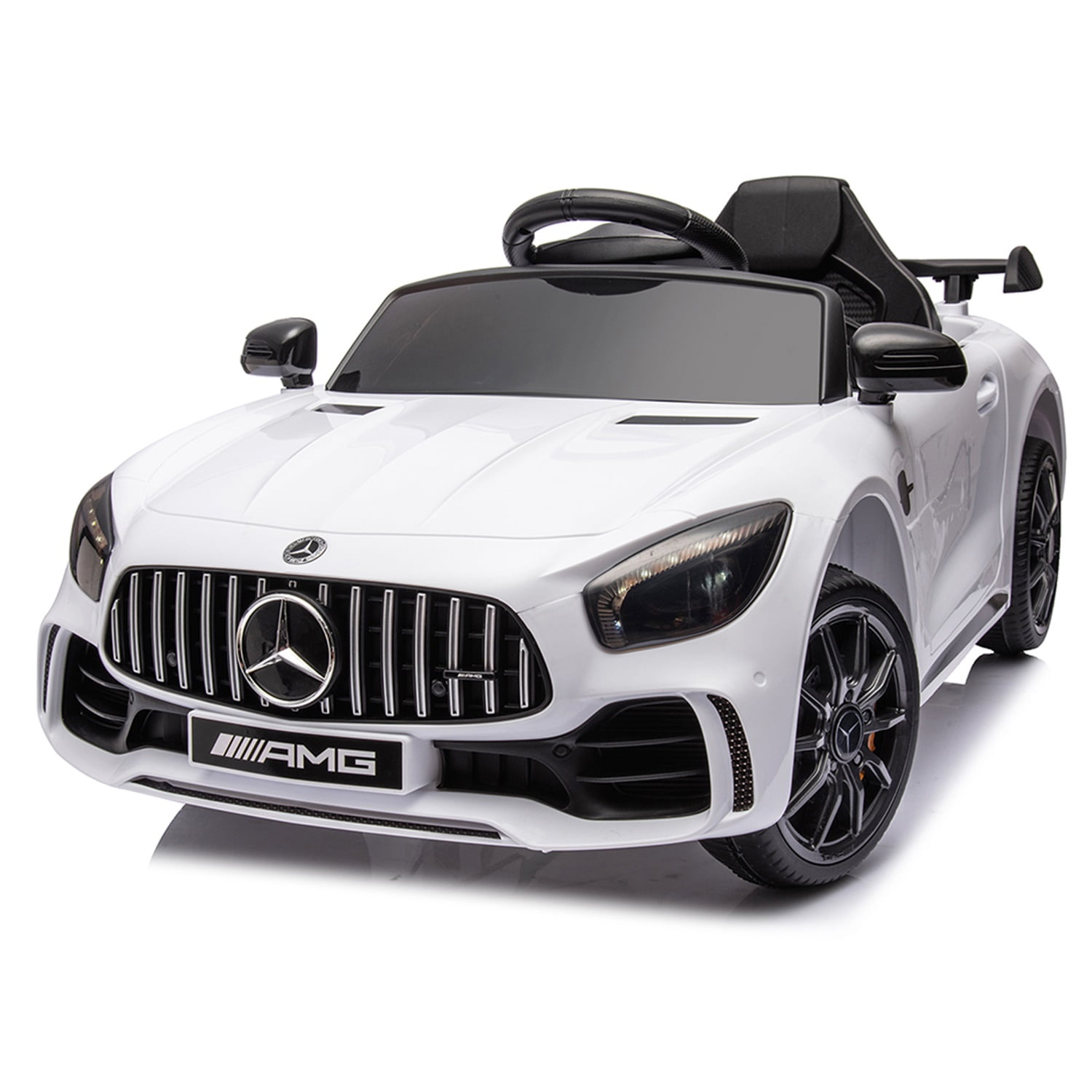 CIPACHO Dual Drive 12V Powered Ride Ons Sports Car with 2.4G Remote Control Licensed Mercedes-Benz AMG GTR for Kids, White