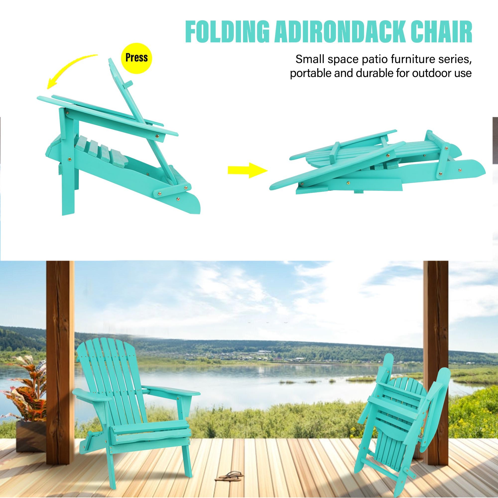 Outdoor Adirondack Chair, Seizeen Wooden Folding Adirondack Chair, Patio Furniture Lounge Chair Quick Assembled, Outdoor Chairs for Deck Pool Yard Garden, Cyan - image 5 of 8