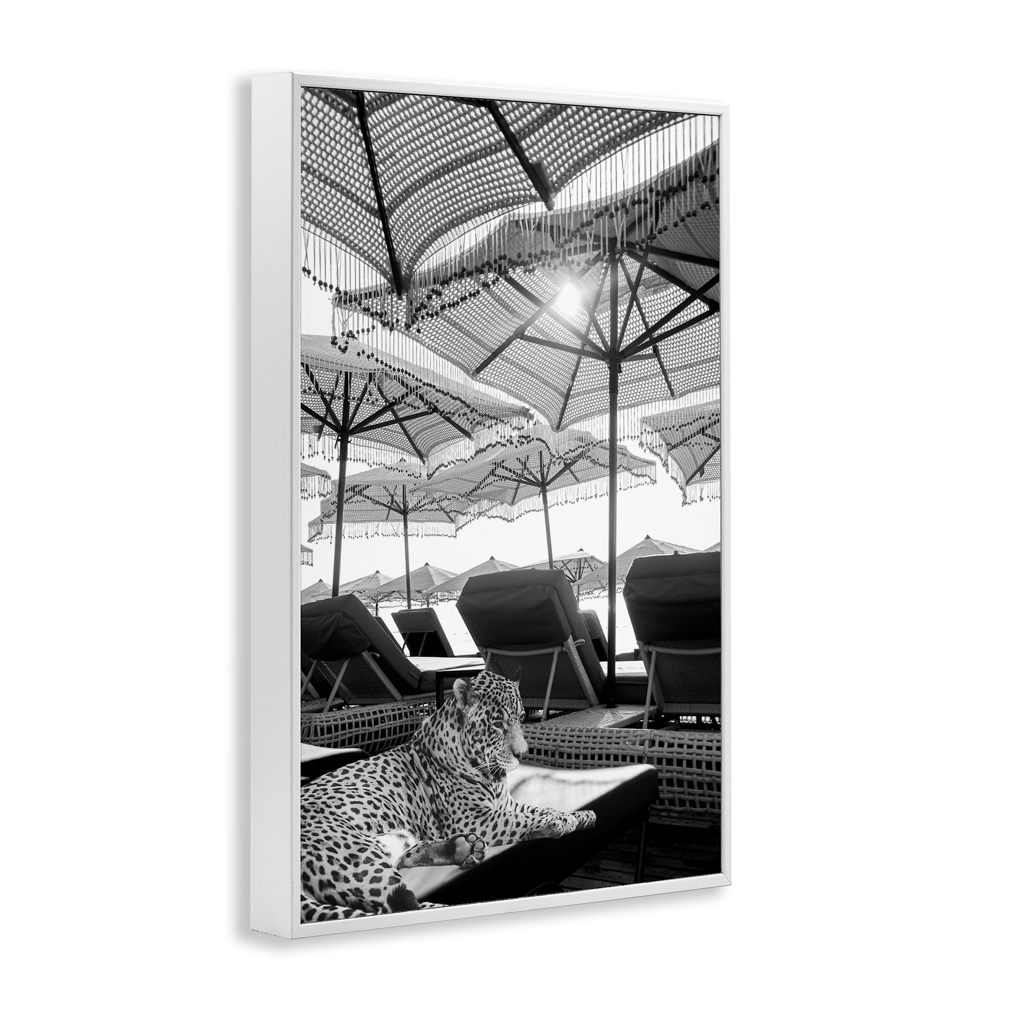 Stupell Industries Leopard On Tropical Vacation White Framed Giclee Art, design by Grotto Studios