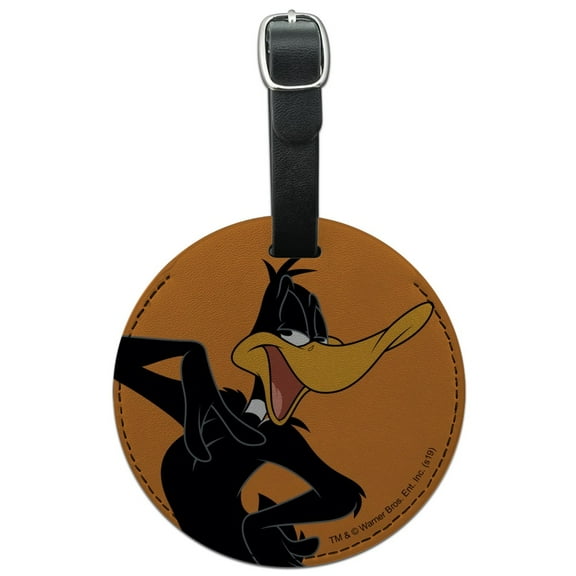 Looney Tunes Daffy Duck Round Leather Luggage Card Suitcase Carry-On ID Tag