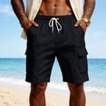 thumbnail image 7 of Fabrcox Linen Shorts Mens Elastic Waist Cargo Short Men Big and Tall Lightweight Vacation Beach Summer Men Bermuda Shorts with Pockets Black L, 7 of 7