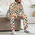 thumbnail image 7 of Susaid Floral Checkerboard Print Men's Long Sleeve Pajama Set, Two-Piece Button-Down Loungewear PJs Set, Comfortable Sleepwear for Relaxation-X-Large, 7 of 7