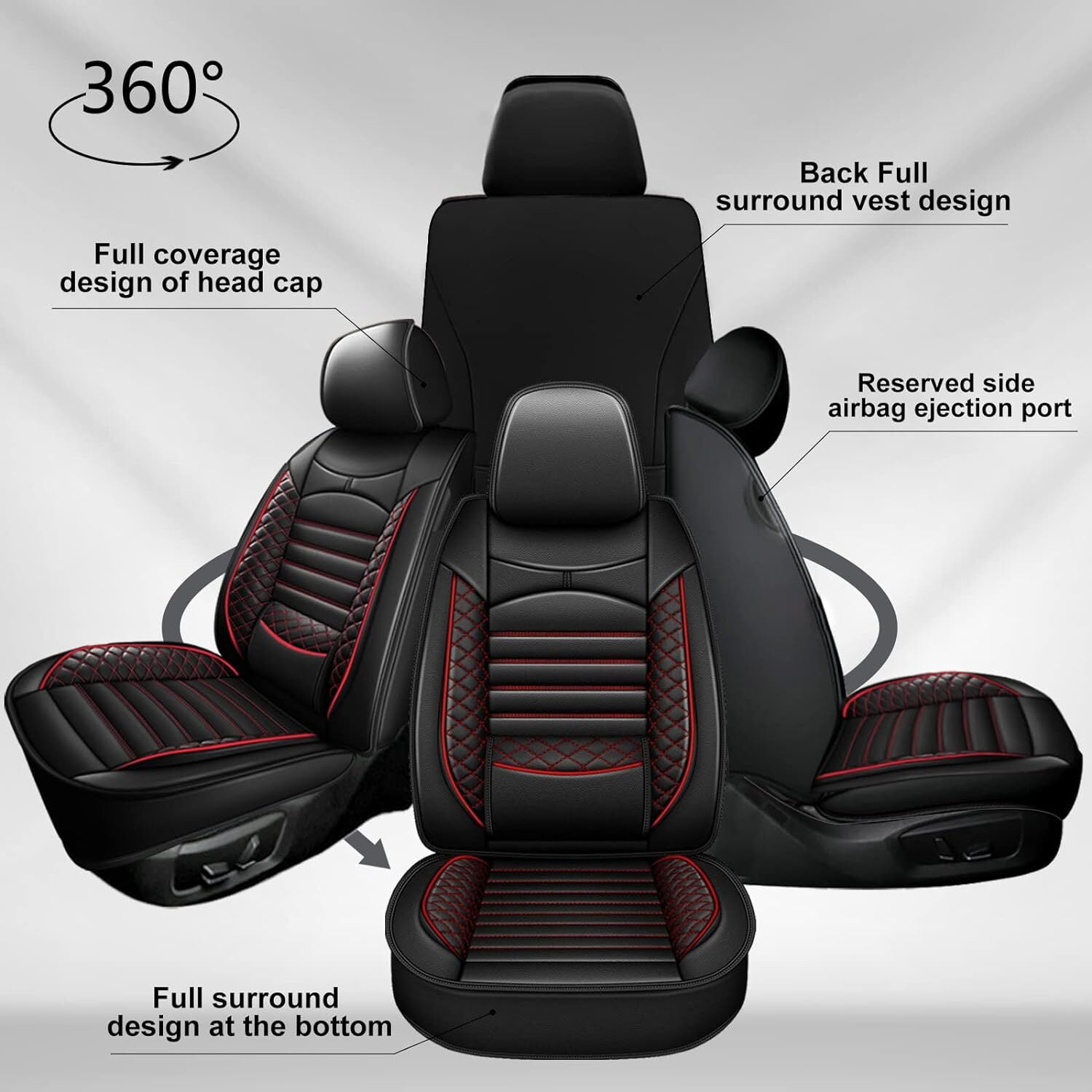 DIKSOAKR Seat Covers for Toyota Tacoma 2016-2024: Full Set 5 Seats Faux Leather Car Seat Cover Protector (2 Row 5 Seat, Black&Redline)