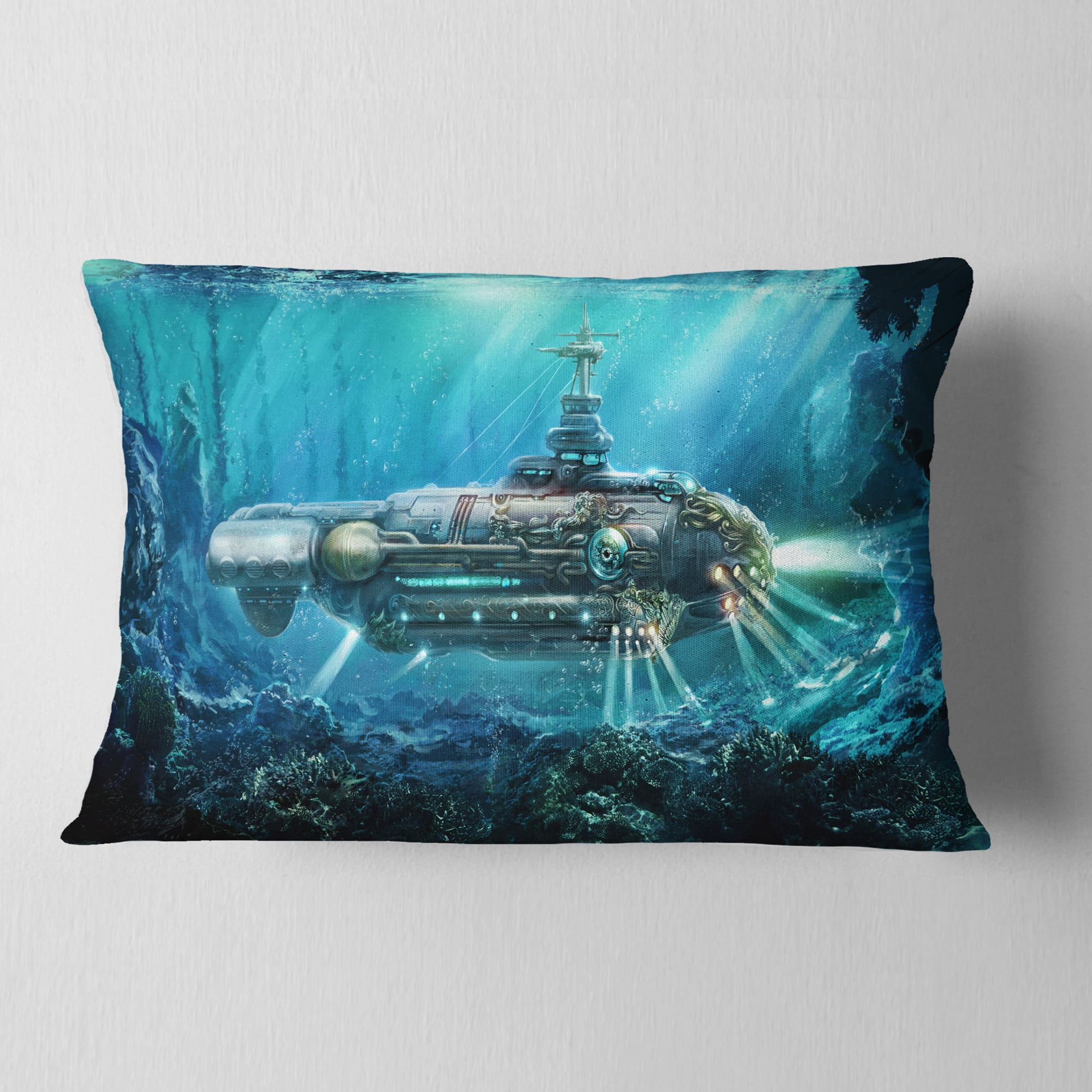 Designart Fantastic Submarine - Abstract Throw Pillow - 12x20