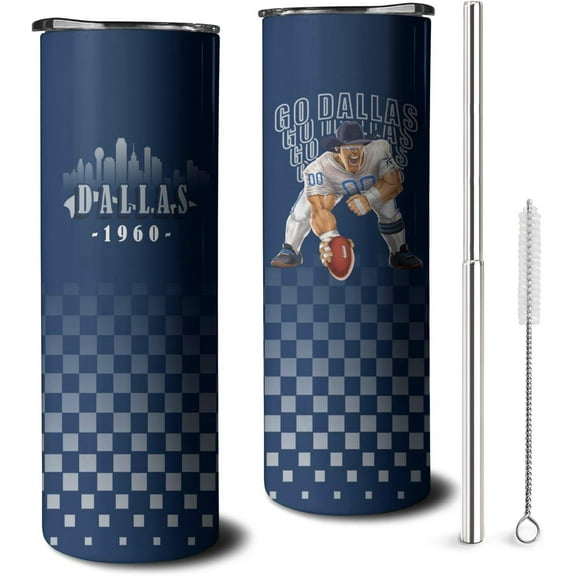 20oz City Football Tumbler With Lid and Straw，Classic Football Stainless Steel cup，Best Football Gifts for Football Fans