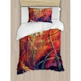 thumbnail image 3 of Fantasy Duvet Cover Set, Fall Autumn Scenery in Habitat Woodland Imaginitive Fiction View, Decorative 3 Piece Bedding Set with 2 Pillow Shams, Queen Size, Orange Purple, by Ambesonne, 3 of 3