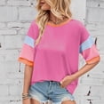 thumbnail image 5 of Sevevn Women's Casual Matching Sleeve Round-Neck Short Sleeved Top Hot Pink M Rollbacks, 5 of 5