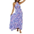 thumbnail image 4 of Biekopu Women's Tie-Up Halter Dress, Flower Print Hollow-Out Sleeveless Backless Ruffle Hem Long Dress, 4 of 7