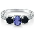 thumbnail image 3 of Gem Stone King 1.69 Ct Oval Checkerboard Blue Iolite Black Onyx 925 Sterling Silver Ring (Size 7), 3 of 6