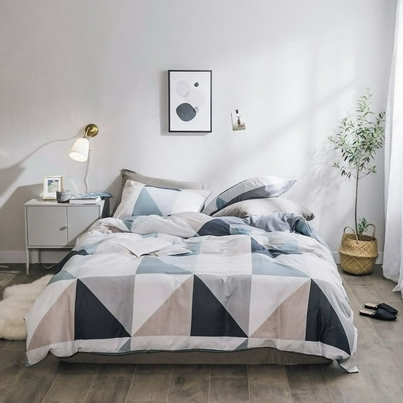 100% Cotton Reversible 4 Piece Duvet Cover fitted sheet Set Bedding Set Ultra Soft 1 Cover + 2 Pillow case queen