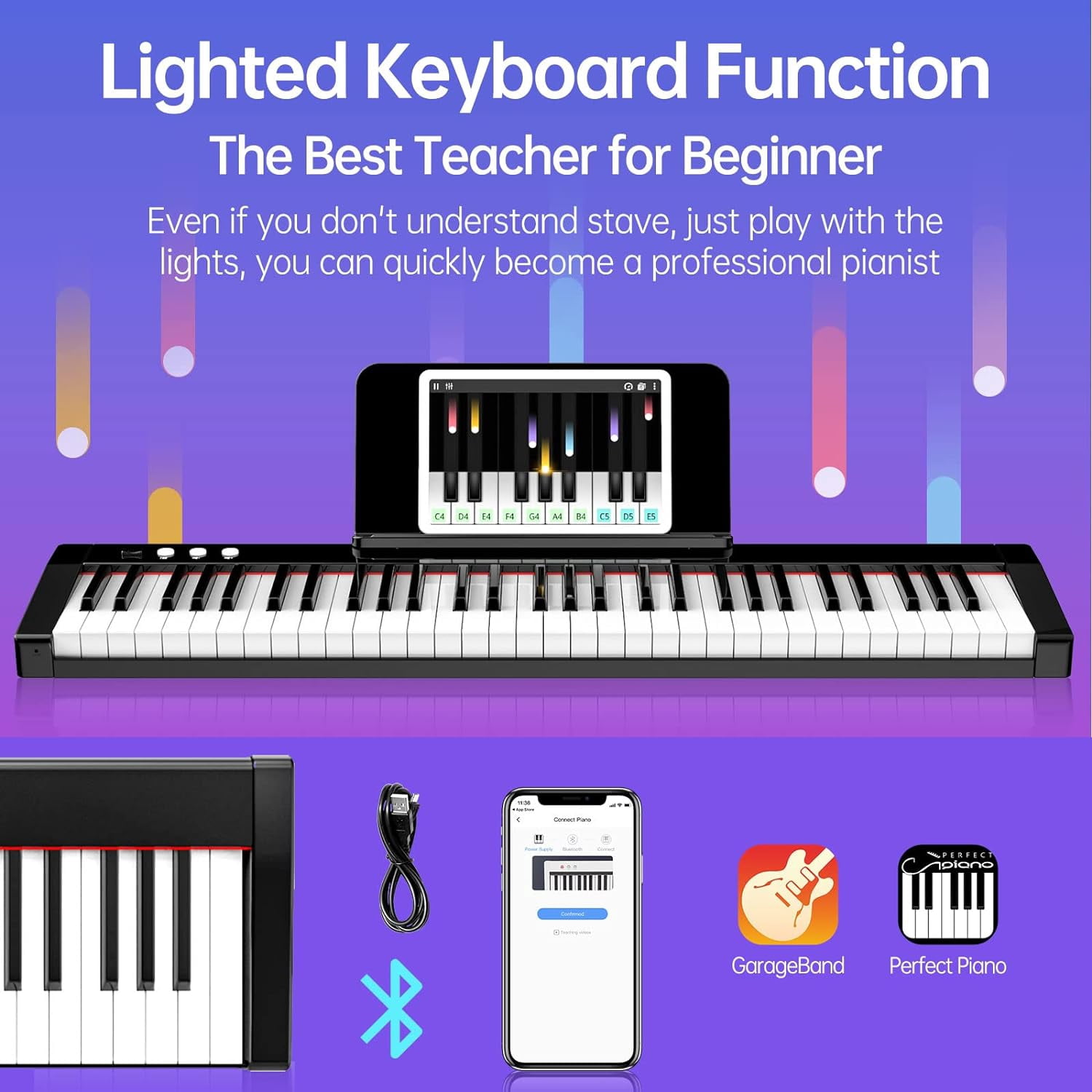 TERENCE Electronic Piano with 61 Semi Weighted Keys