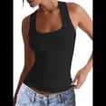 thumbnail image 3 of Camisola Básica Sin Mangas con Cuello Cuadrado Acanalado para Mujer, Camisola de Verano 2025 Negro M, 3 of 8