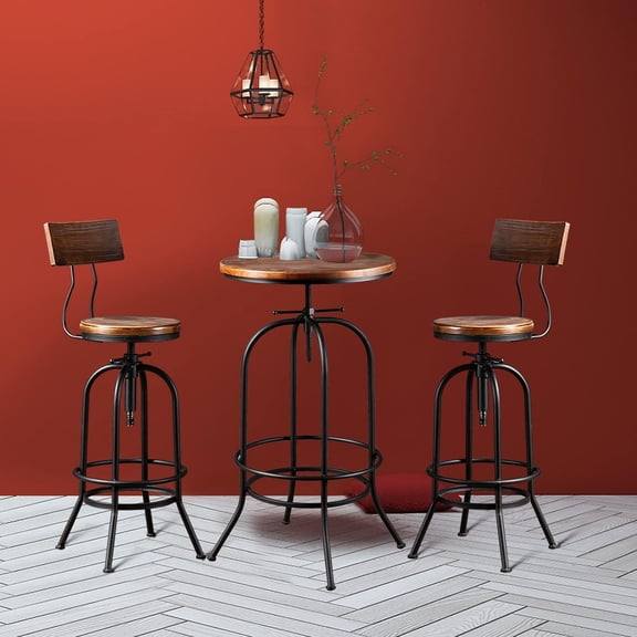LOKKHAN Bar Table Set with 2 Backrests Stools,3-Piece Round Table Compact Chairs Counter Bar Height Tabletop for Kitchen Dining Living Party Bistro Breakfast,Space-Saving,Most Welded(Black & Brown)