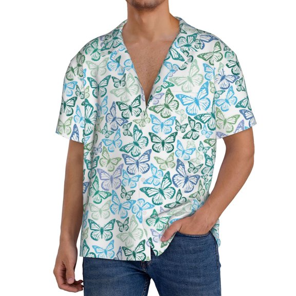 Rateoe Butterflies Print Mens Front Pocket Hawaiian Shirts Casual Shirts Short Sleeve Button Down Beach Tropical Shirts-4X-Large