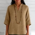 thumbnail image 2 of Favoffer Women Linen Blouses 3/4 Sleeve V Neck Pullover Solid Color Loose Fit Casual Spring Summer Tops for Outdoor Street Vacation Dating, 2 of 8