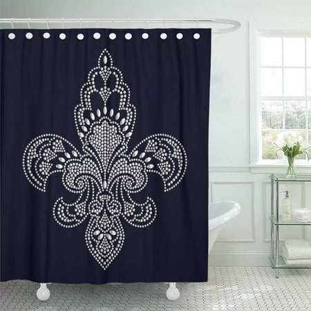 KSADK Colorful Abstract Rhinestone Applique Design Fleur De Lis Idea for Graphics Silver Shower Curtain Bath Curtain 66x72