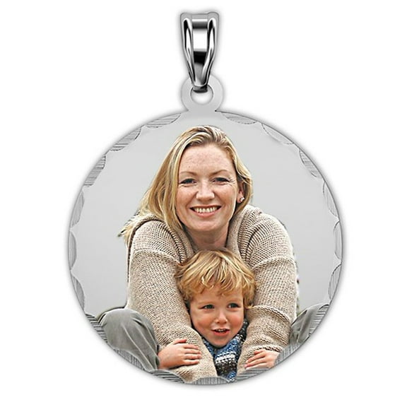 Picturesongold.Com Medium Round with Diamond Cut Edge Picture Pendant - 1 inch x 1 inch - Sterling Silver