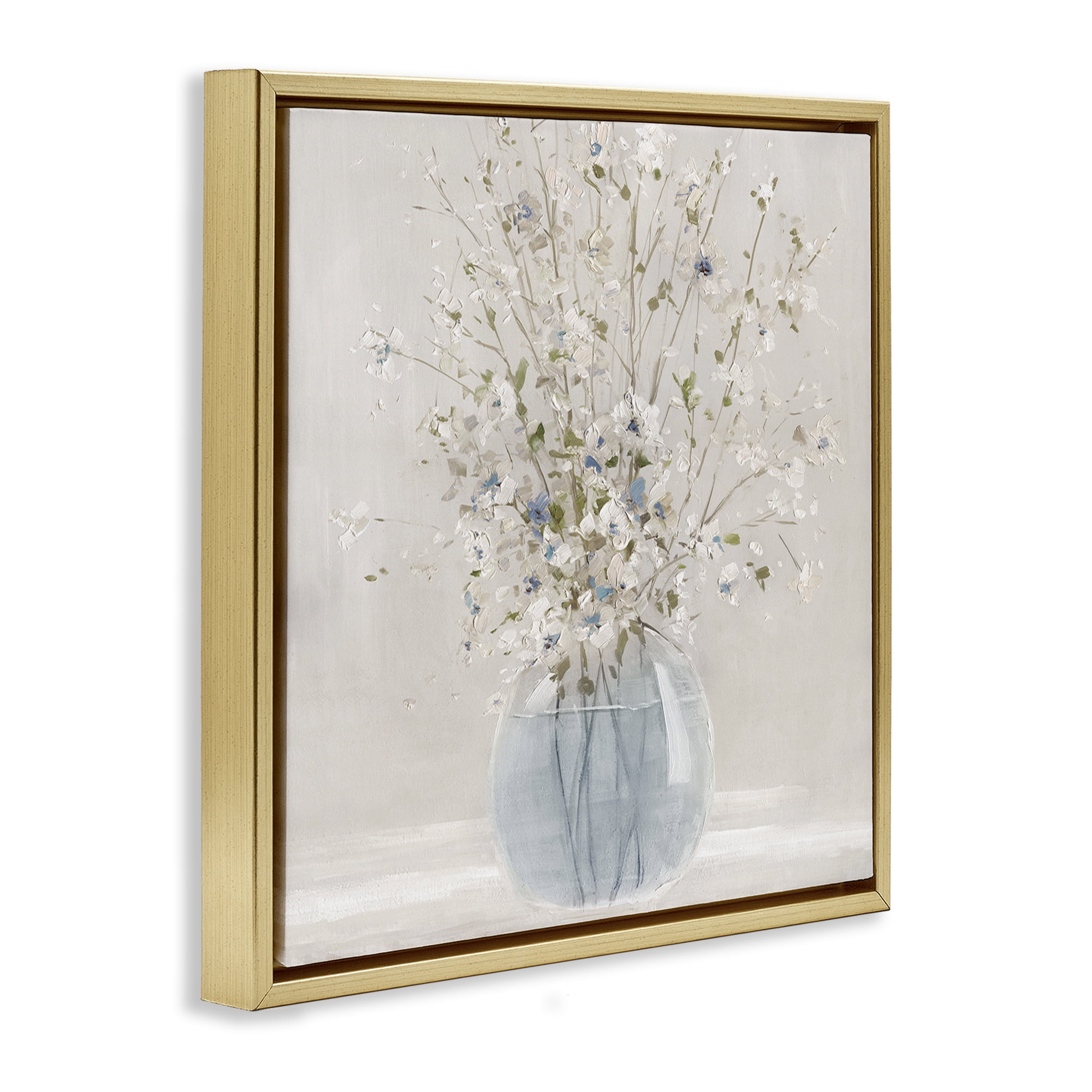 Stupell Industries Serene Glass Vase Bouquet Gold Framed Floater Canvas Wall Art, design by Carol Robinson