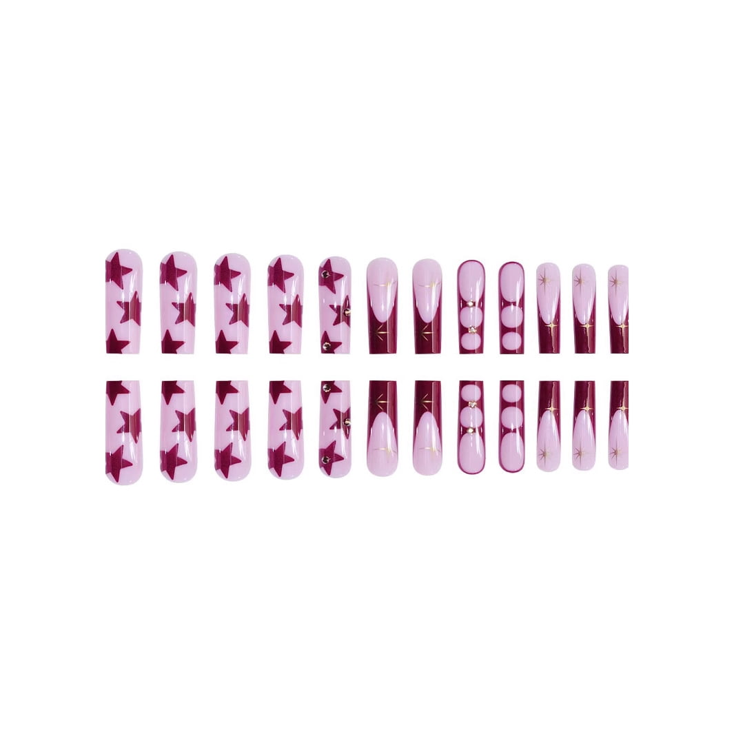 Europe and the United States cross-border wear nail long water pipe powder brown French star star removable nail piece fake nail wholesale