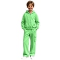 thumbnail image 5 of Xyant Boys Girls Athletic Sweatsuit 2 Pieces Full Zip Hoodie Wide Leg Pants Tracksuit Fall Winter Back to School Clothes,Size 11-12 Years, 5 of 7