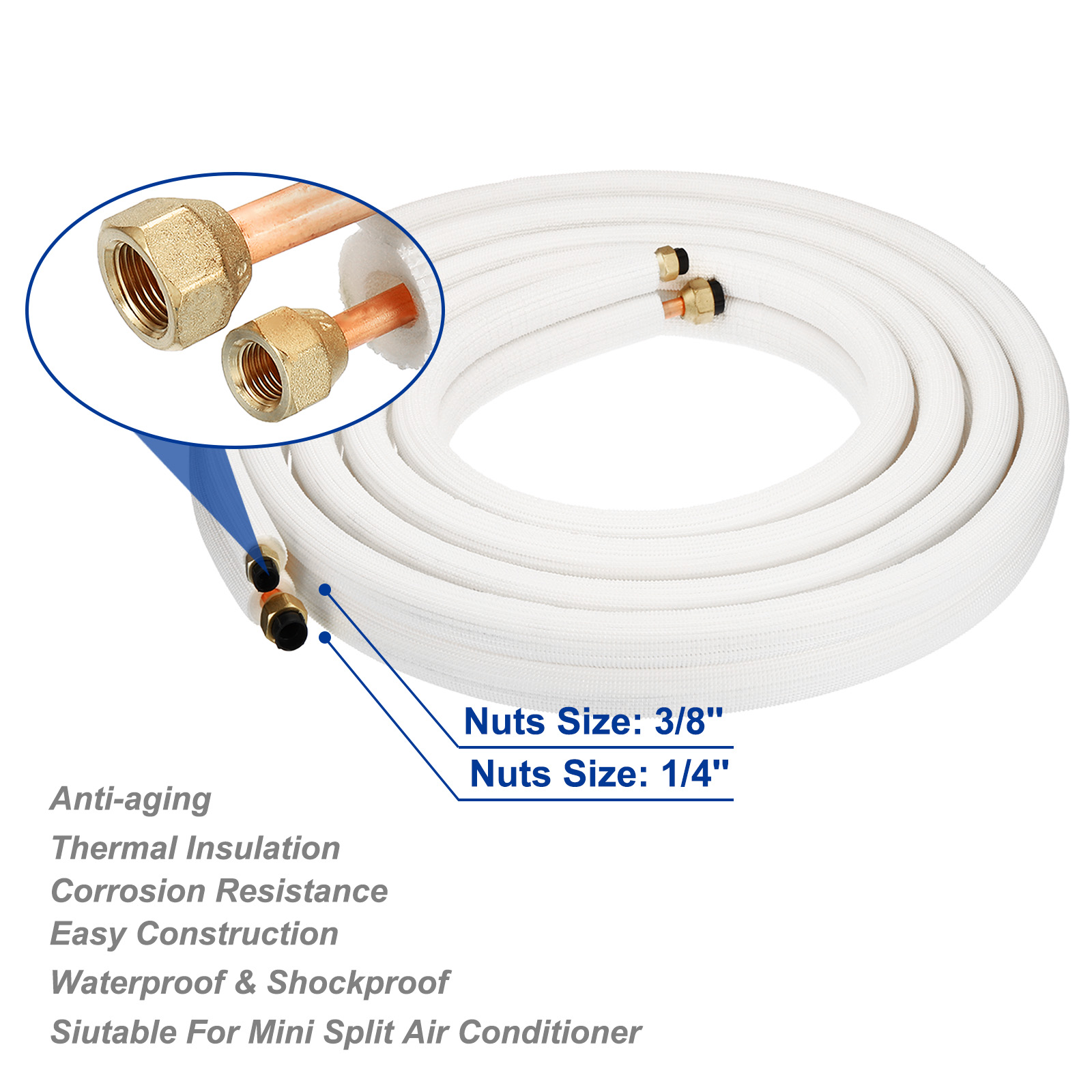 Kit Installazione Per Pompe Di Calore Mini Split, Tubo In Rame 16 Piedi, Diametri 1/4 E 3/8 Pollici, Nuovo E Completo