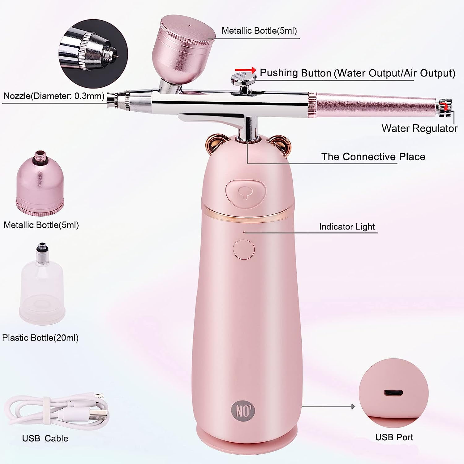 Airbrush Kit, Portable Cordless Airbrush Makeup Kit, Airbrush Gun with 2 Cups, Rechargeable Air Brushes for Painting, Cake Decorating, Nail Art, Makeup, Model Coloring
