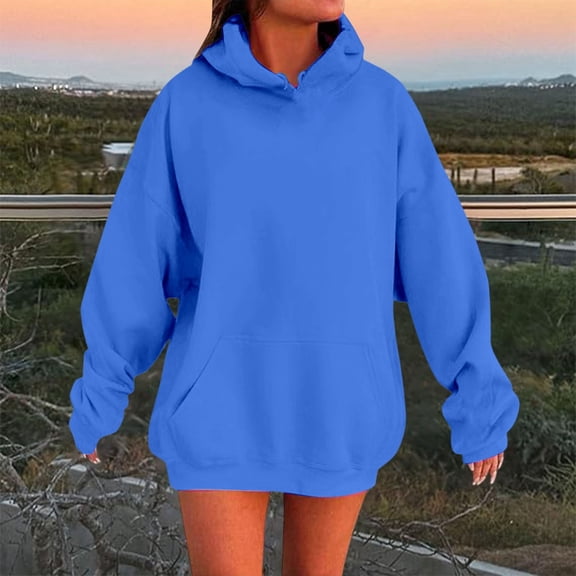 Women's Solid Color Drop Shoulder Hoodie with Pockets Comfortable and Stylish Sweatshirt Top Sleep Hoodie Women Tunic Zipper Sweatshirts Women All Sweatshirt Tunic Hoodies Women Long Hoodies