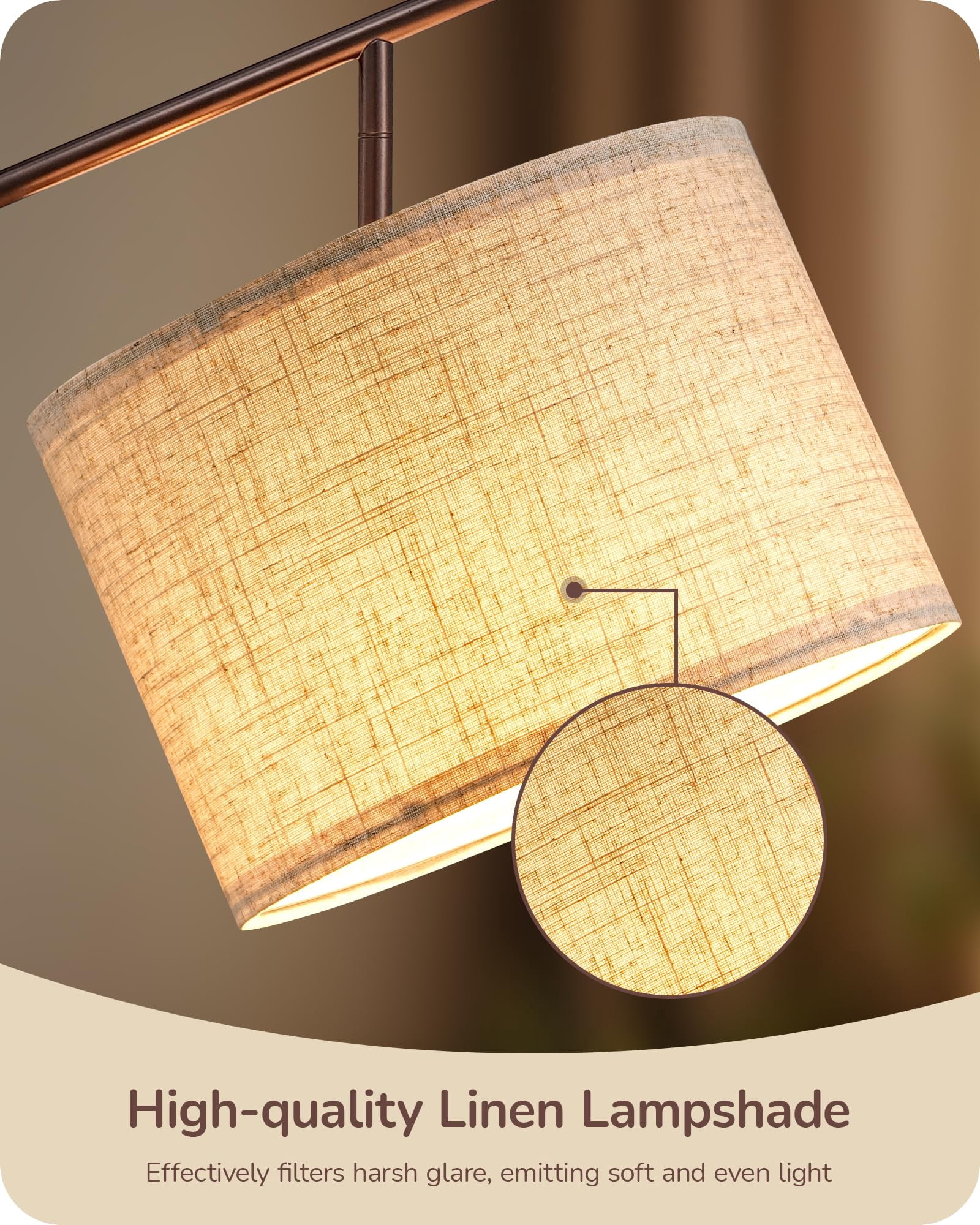 64.7" Modern Minimalist Brown Floor Lamp with Adjustable Linen Shade for Living Room Bedroom Office