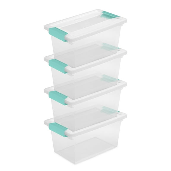 Sterilite Plastic Medium Clip Storage Box Container w/ Latching Lid, 4 Pack