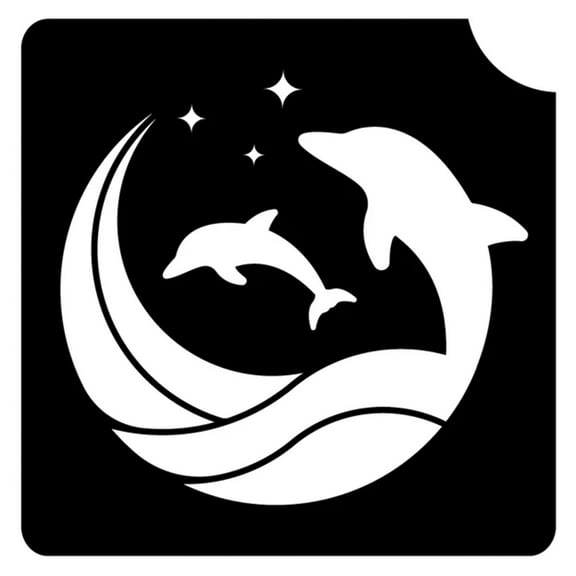 Art Factory Glitter Tattoo Stencil - Dolphin Waves (5/pack), Temporary Tattoo Template for Kids Adults, Face Paint Stencil Body Art Stencil, Stencil for Face Painting, Party, Festival ,2.6"x2.6"