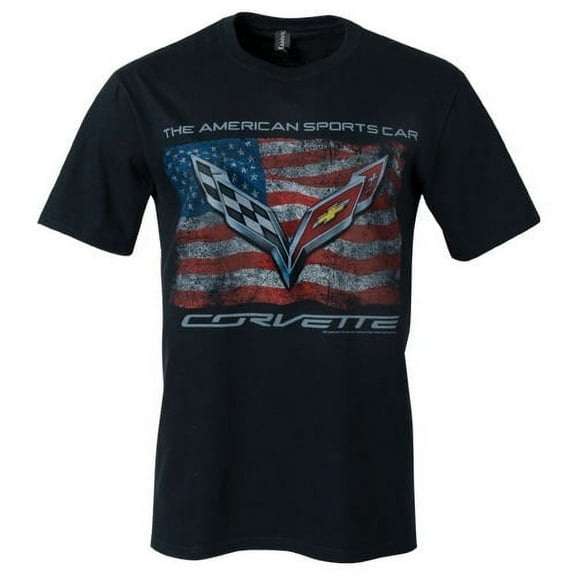 C7 Corvette Distressed American Flag Black T-Shirt - XXL