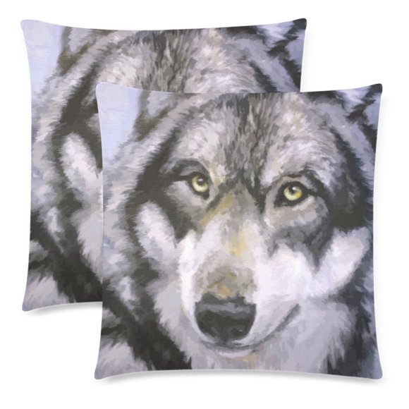 YUSDECOR Cool Wolf Animal Pillowcase Pillow Protector Cushion Cover 18x18 inch,Set of 2