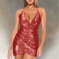 thumbnail image 1 of LSLJS Robe de Soirée Sexy pour Femmes Col Montant à Lacets Manches Longues à Sequins Dos Ouvert Jupe Courte, Robe d'Été Plage, 1 of 6
