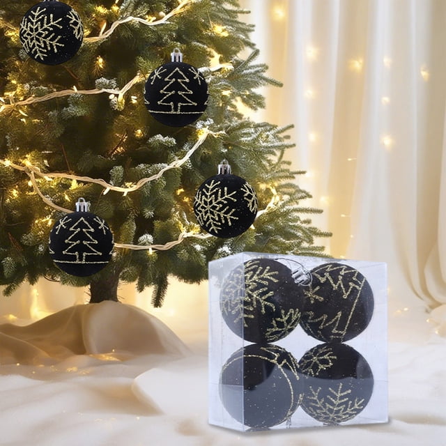 Adornos navideños, adornos navideños, regalos navideños, juego de 4 bolas navideñas flocadas. Diversos estilos de adornos para árboles de Navidad, también se pueden usar para otras fiestas.