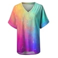thumbnail image 4 of Womens Fashion Plus Size Gradient Color V-Neck Short Sleeve T-shirt Tops Blouse Tall Women's Shirts Turtle Tees, 4 of 6