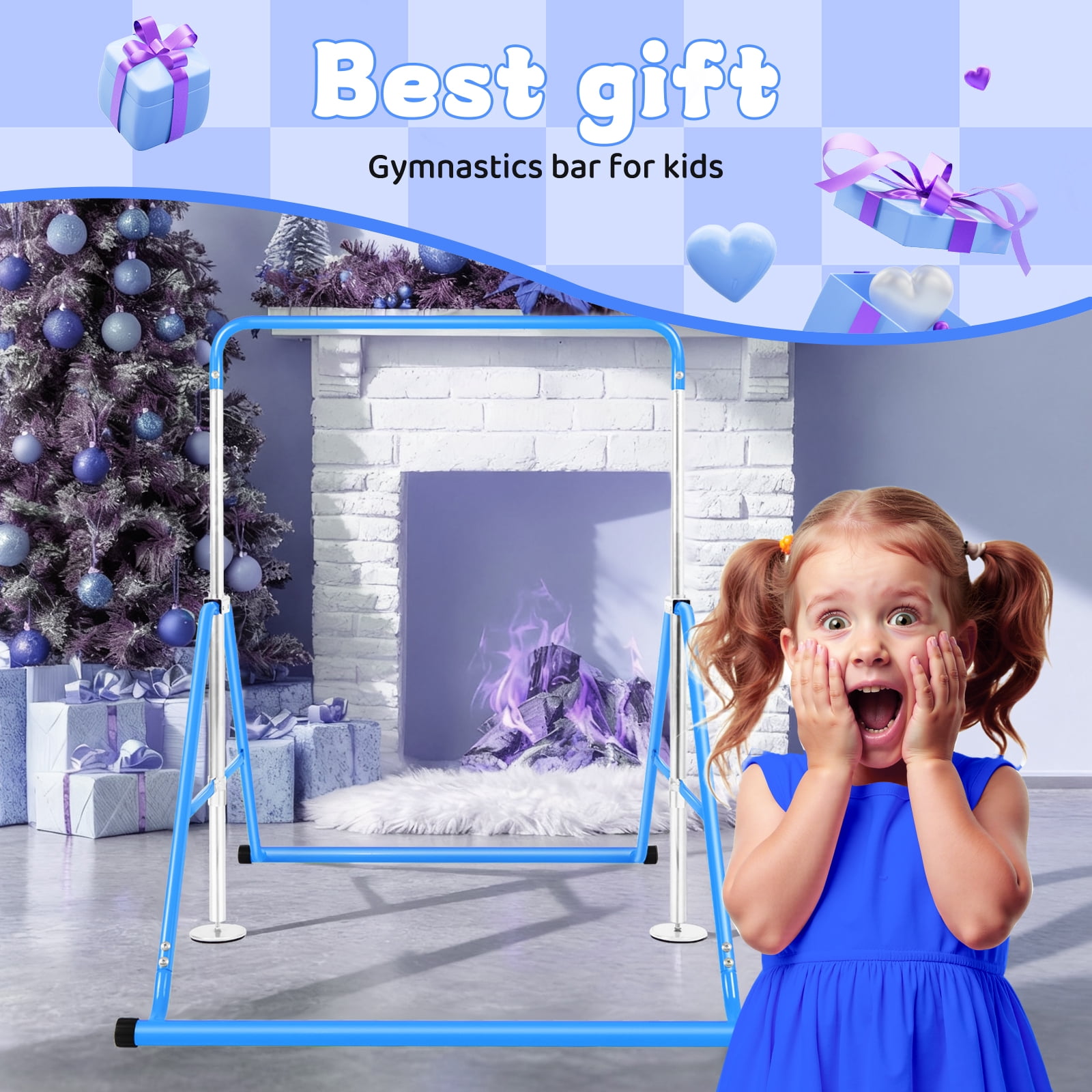 Primy 150lbs Gymnastics Bar for Kids, Height Adjustable Horizontal Bar, Folding Gymnastics Junior Training Bar for Home Gymnastics Equipment, 4-10 Years Old Kids