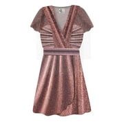 Medium Petite Womens Top Red Dawn Sparkling Effect Slinky Magic Babydoll Short Sleeve