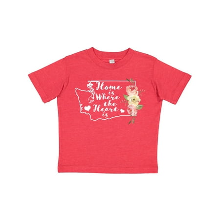 

Inktastic Washington Home is Where The Heart is with Watercolor Floral Gift Toddler Toddler Girl T-Shirt