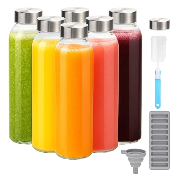 Botellas de agua Zukro Glass, 700 ml, paquete de 6 con tapa de acero inoxidable