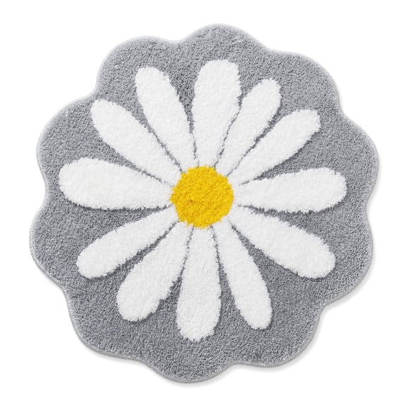Cute Bath Mat, Flower Rug, Water Absorption Non Slip Mat, Soft Machine Wash Rug Mat for Bedroom Kitchen Bathroom Toilet Floors 23.6 x 23.6 Inches (Grey)