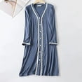 thumbnail image 2 of Defitshape Women's Long Sleeve Nightgown V Neck Loungewear Soft Summer Lightweight Modal Cozy Fall Nightshirt Blue X-Large, 2 of 4