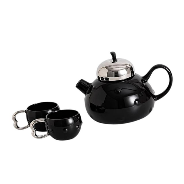 Juego de té de cerámica, regalo de inauguración de la casa para adultos, tazas de café con tetera y tazas para festivales, aniversarios en la sala de negro