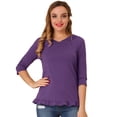 thumbnail image 1 of INSPIRE CHIC Blusa Cuello V Volantes De Encaje Con Mangas 3/4 Para Mujer Púrpura M, 1 of 6