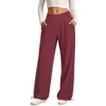 thumbnail image 3 of Oksale Yoga Sweatpants for Women Stretchy High Waisted Wide Legged Sweat Pants with Pockets Casual Trendy Side Drawstring Bottom Trousers Fall Clothes Wine M, 3 of 9