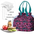 thumbnail image 4 of Pioneer Flower Floral Print Pattern Drawstring Lunch Bag Women - Drawstring Lunch Bag Insulated for Work Office - Stain-Resistant Large Lunchbags for Women with Multi-Pockets, 4 of 6
