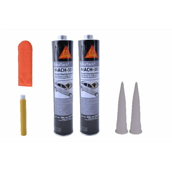 SikaTack Mach 30XV Auto Glass Urethane, Adhesive Sealant 2 Cartridge (300ml) Kit with Primer and Aktivator Pro Pad