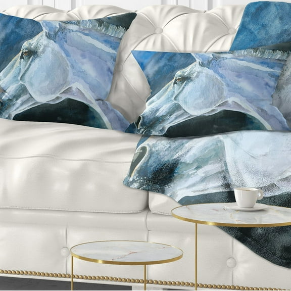 Designart Gray Horse Watercolor - Abstract Throw Pillow - 12x20